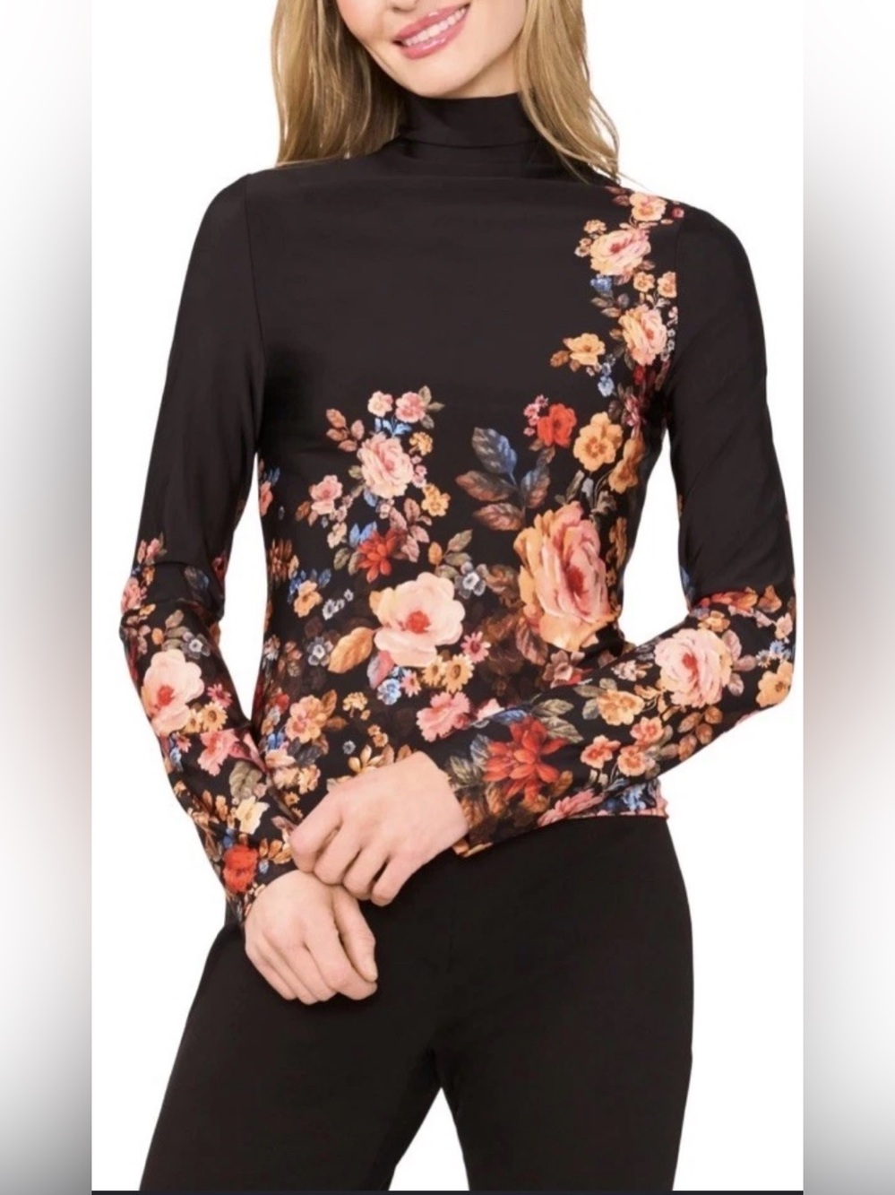 Ted Baker Florentina Women's Black Floral Turtleneck Top